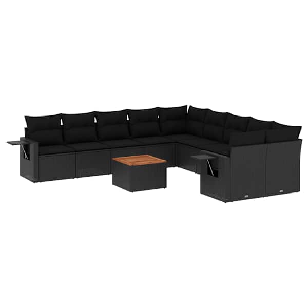 vidaXL 11-osaline aiadiivani komplekt patjadega, must, pol&uuml;rotang