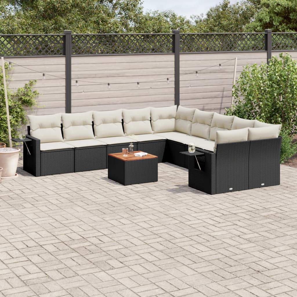 vidaXL 11-tlg. Garten-Sofagarnitur mit Kissen Schwarz Poly Rattan