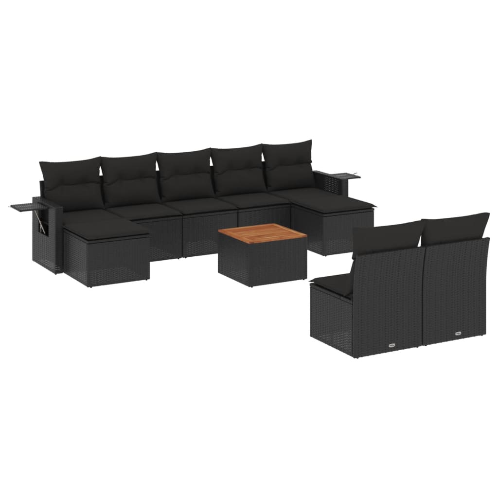 vidaXL 10-delige Loungeset met kussens poly rattan zwart, foto 3