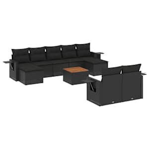 vidaXL 10-osaline aiadiivani komplekt patjadega, must, pol&uuml;rotang