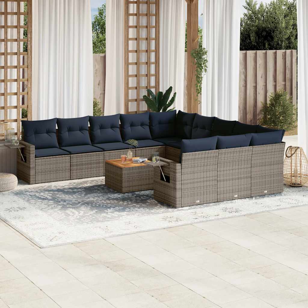 vidaXL 12-teiliges Gartensofa-Set mit Kissen, grau, Polyrattan