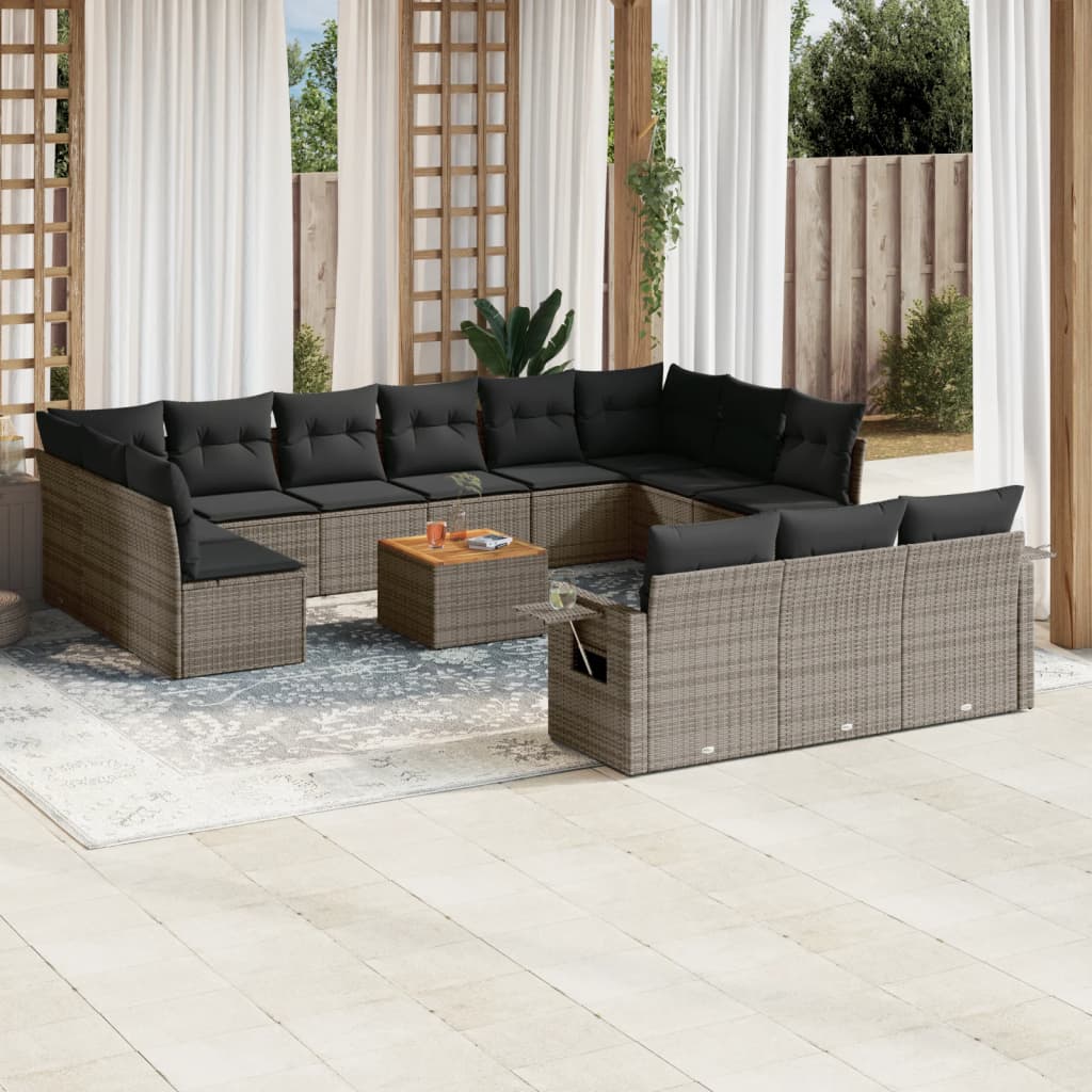 vidaXL 14 Piece Garden Sofa Set with Cushions Grey Poly Rattan