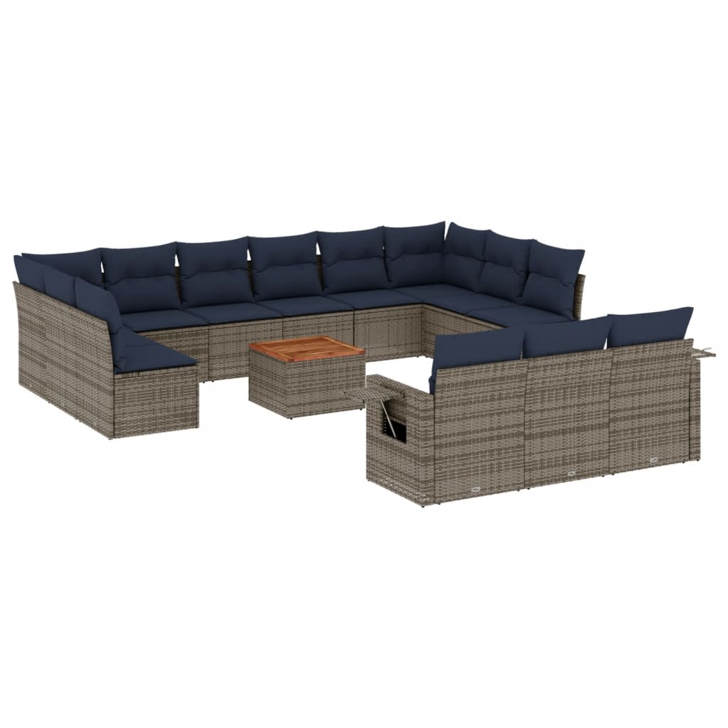 Thumbnail - vidaXL 14-teiliges Gartensofa-Set mit Kissen, grau, Polyrattan