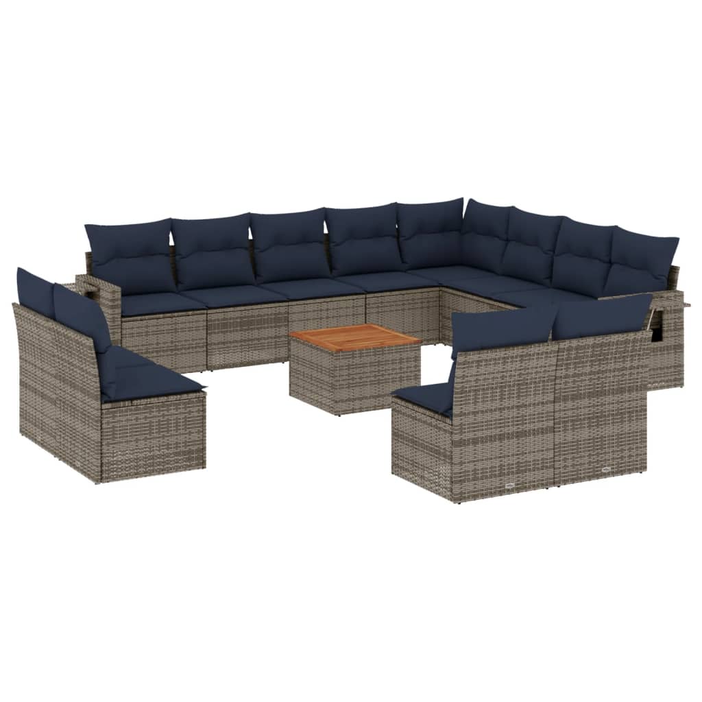 Thumbnail - vidaXL 13-teiliges Gartensofa-Set mit Kissen, grau, Polyrattan