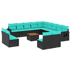 vidaXL 14-osaline aiadiivanikomplekt patjadega, must pol&uuml;rotang