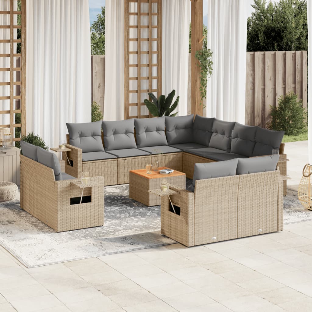 vidaXL 12 Piece Garden Sofa Set with Cushions Beige Poly Rattan