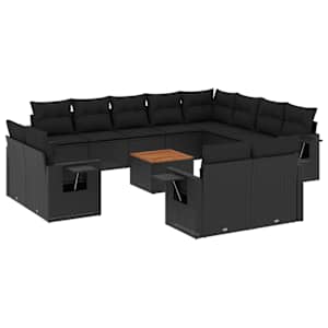 vidaXL 13-osaline aiadiivani komplekt patjadega, must, pol&uuml;rotang