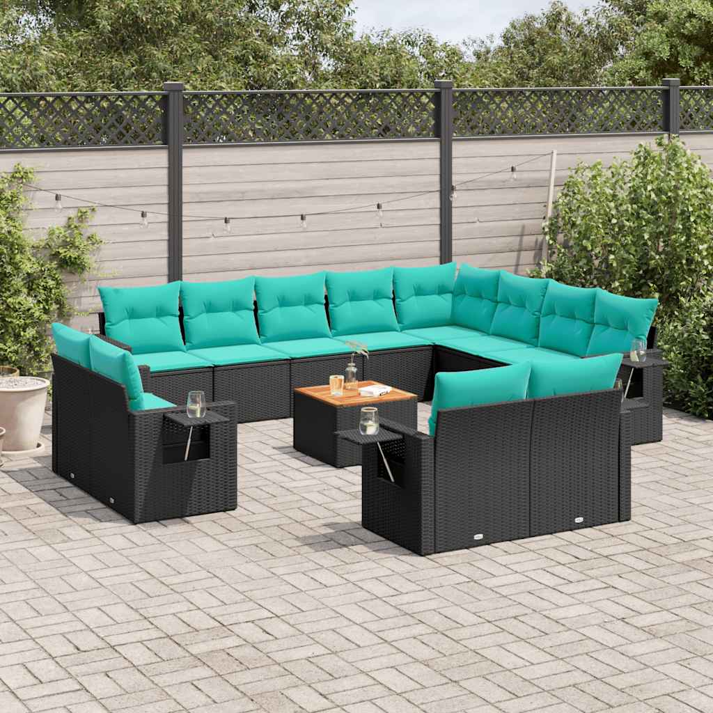 vidaXL 13-delt havesofasæt med hynder sort polyrattan