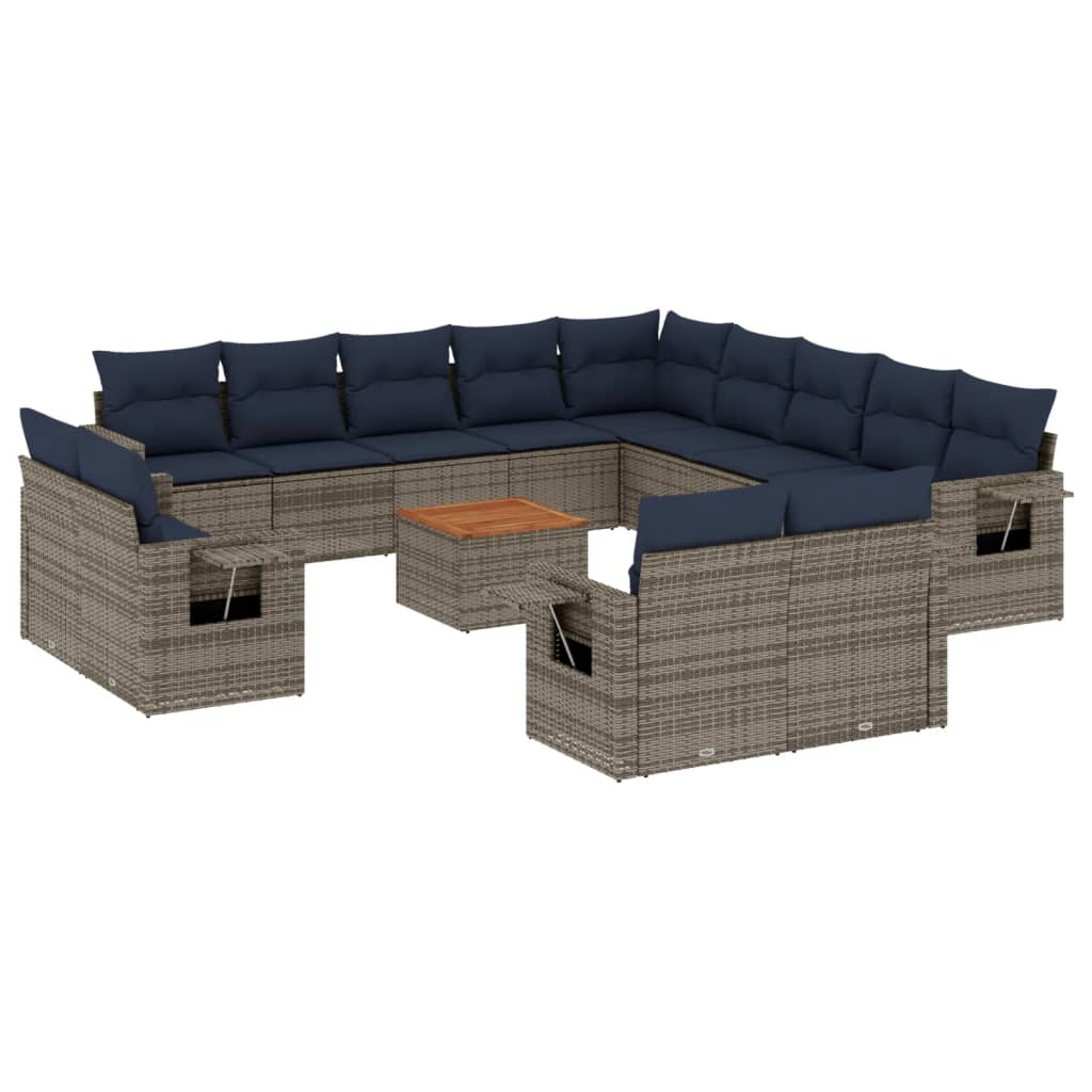 Thumbnail - vidaXL 14-teiliges Gartensofa-Set mit Kissen, grau, Polyrattan