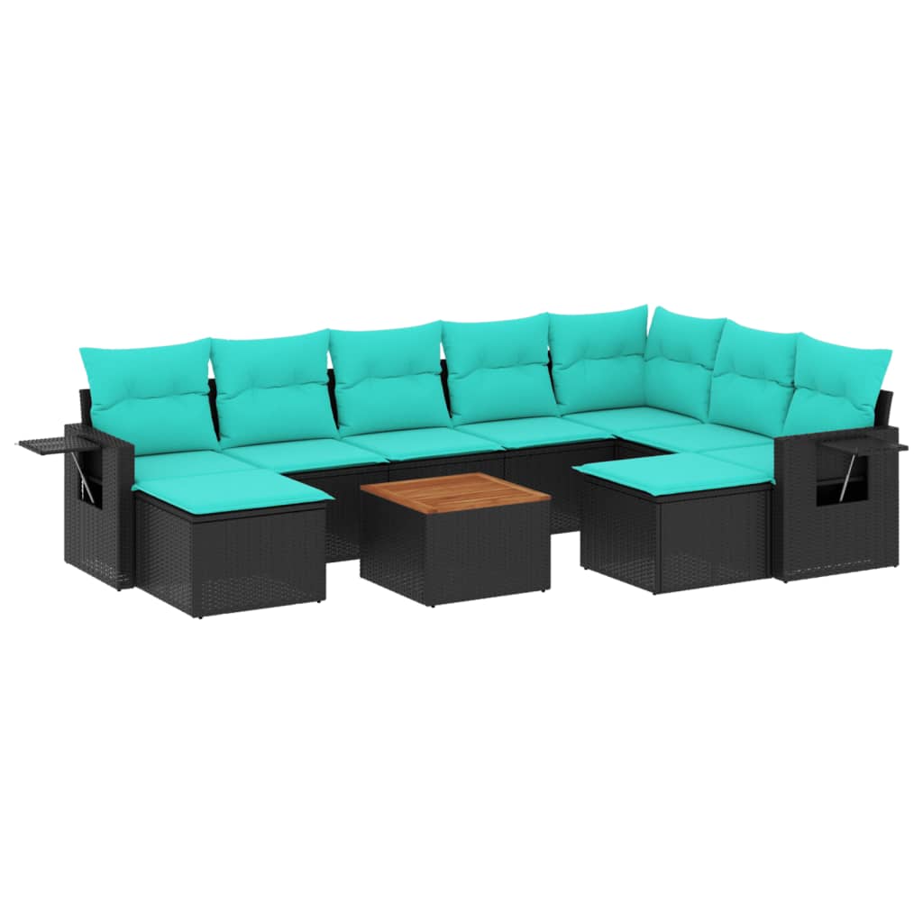 Thumbnail - vidaXL 10-teiliges Gartensofa-Set mit Kissen, schwarzes Polyrattan
