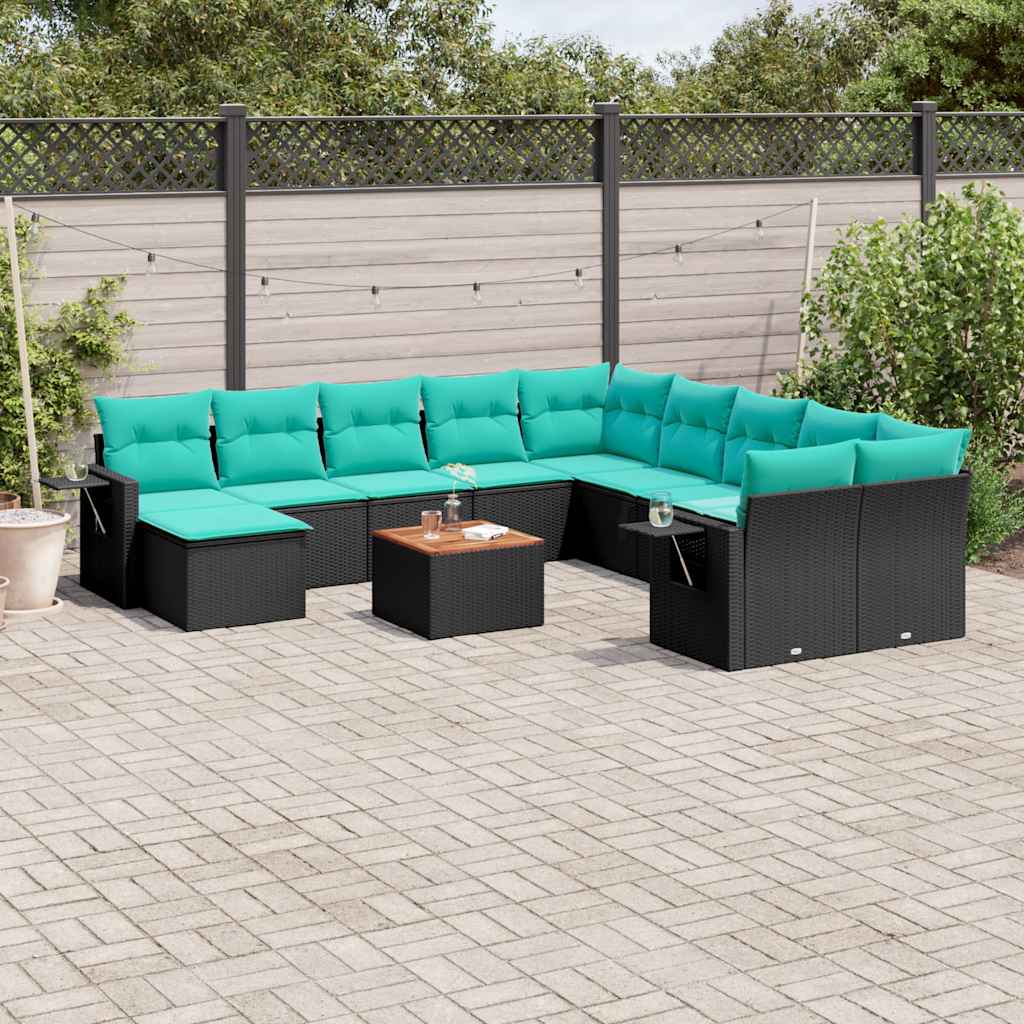 vidaXL 12-delt havesofasæt med hynder sort polyrattan