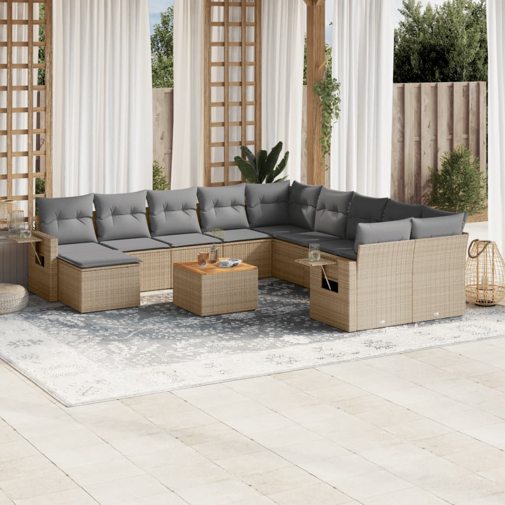 Set Divani da Giardino 12 pz con Cuscini Beige in Polyrattan