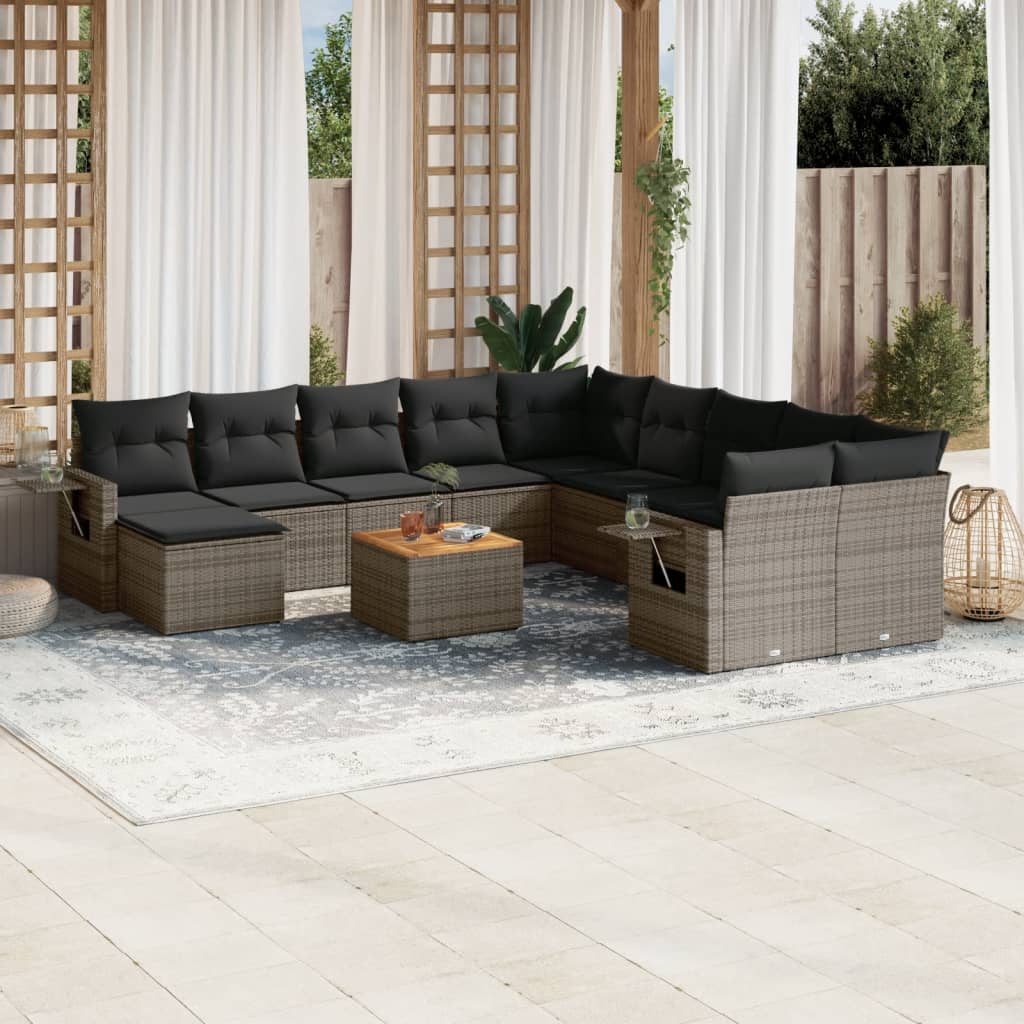 vidaXL 12-tlg. Garten-Sofagarnitur mit Kissen Grau Poly Rattan