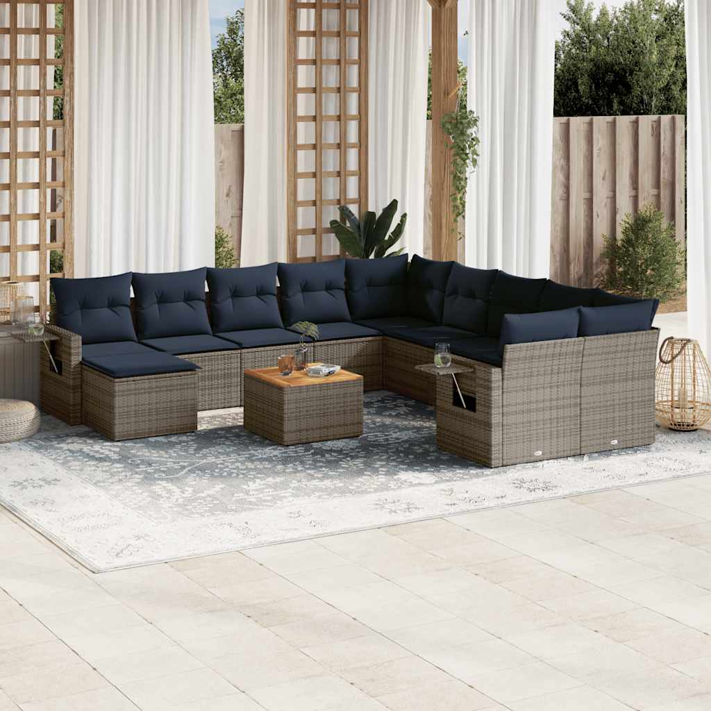 12 Piece Patio Sofa Set with Cushions Gray Poly Rattan