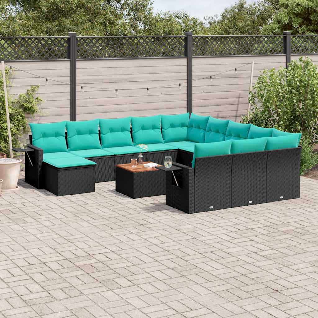 vidaXL 13-delt havesofasæt med hynder sort polyrattan