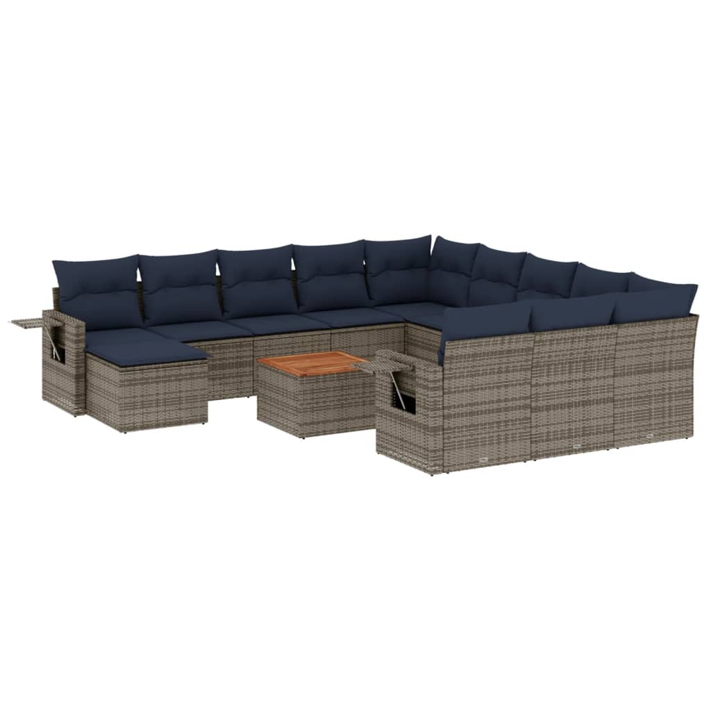vidaXL 13-teiliges Gartensofa-Set mit Kissen, grau, Polyrattan – Bild 2