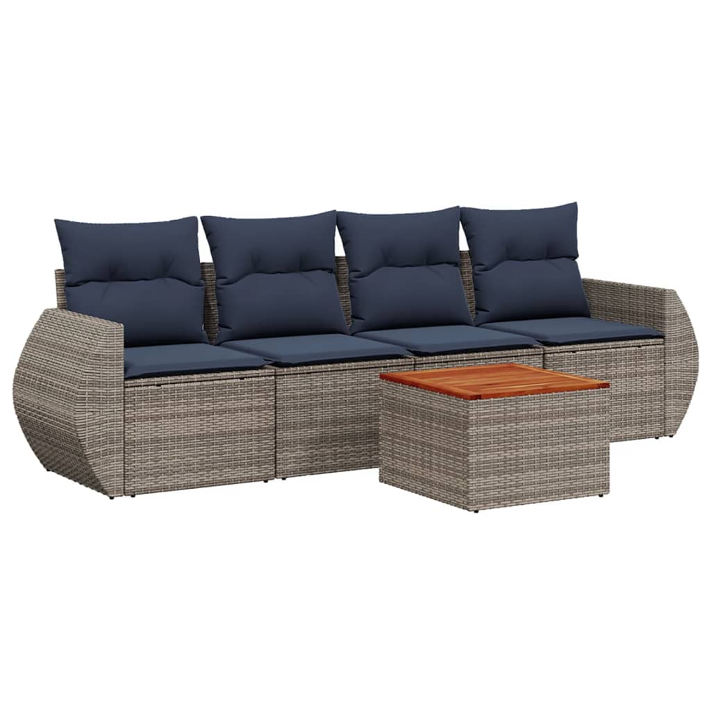 Thumbnail - vidaXL 5-teiliges Gartensofa-Set mit Kissen, grau, Polyrattan