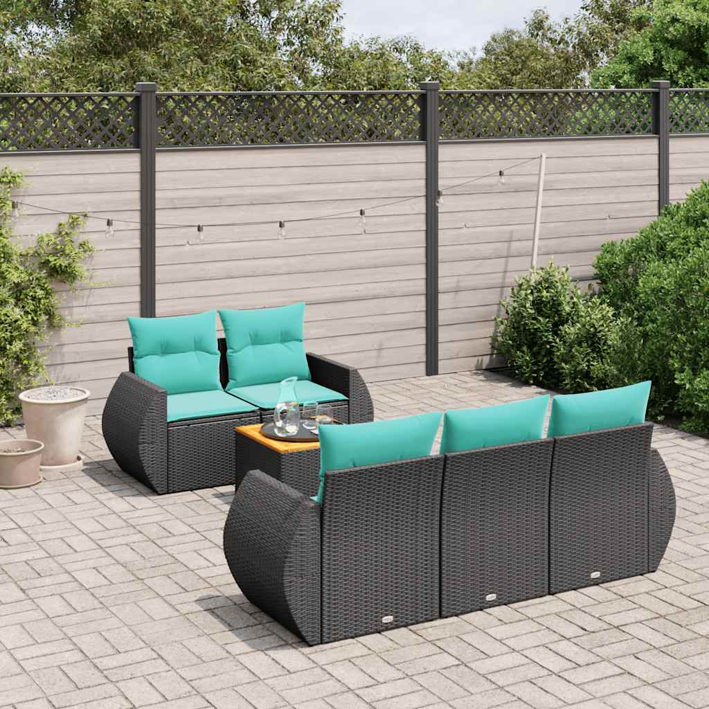 vidaXL 6-teiliges Gartensofa-Set mit Kissen, schwarzes Polyrattan