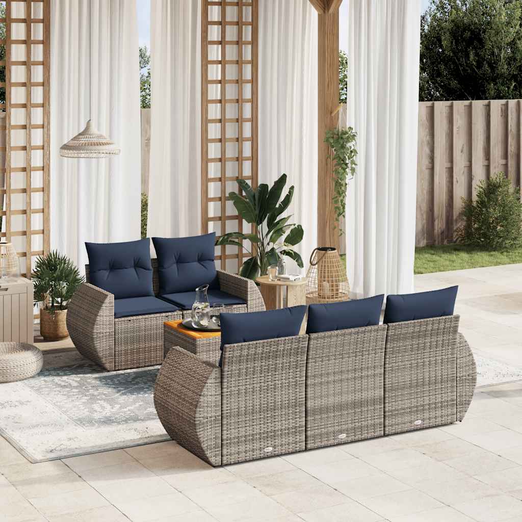 vidaXL 6-teiliges Gartensofa-Set mit Kissen, grau, Polyrattan