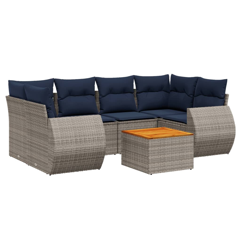 Thumbnail - vidaXL 7-teiliges Gartensofa-Set mit Kissen, grau, Polyrattan