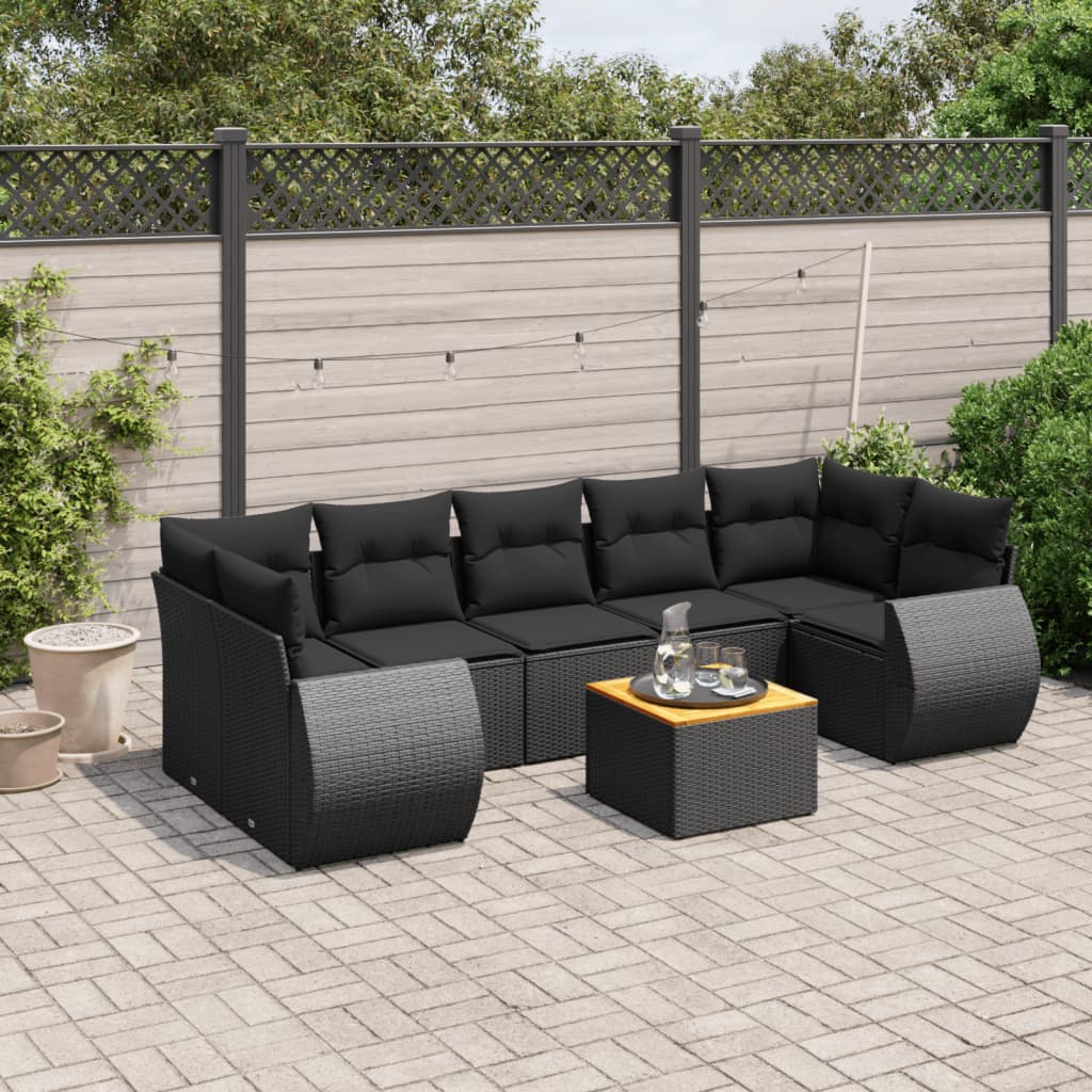 vidaXL 8-tlg. Garten-Sofagarnitur mit Kissen Schwarz Poly Rattan