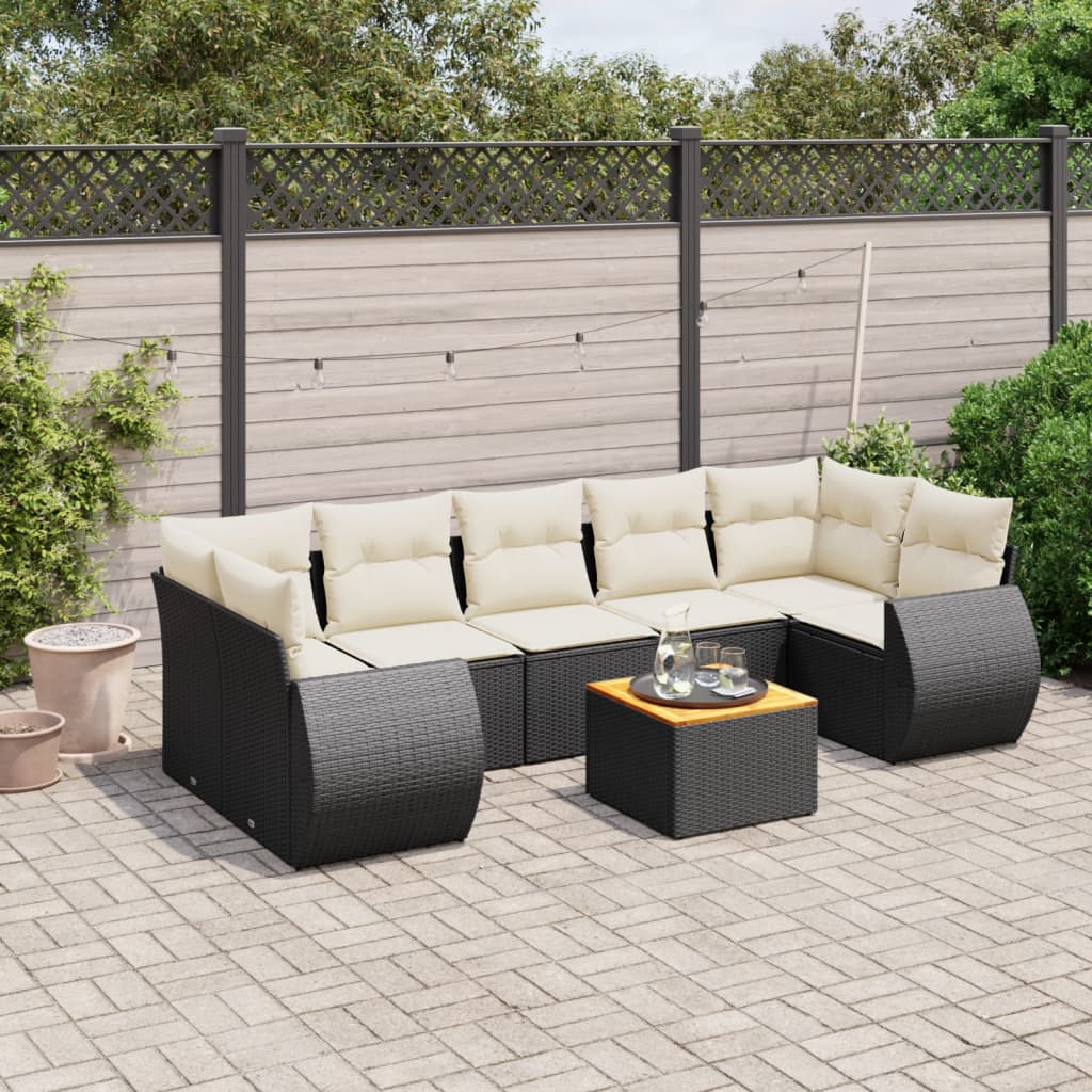 vidaXL 8-tlg. Garten-Sofagarnitur mit Kissen Schwarz Poly Rattan