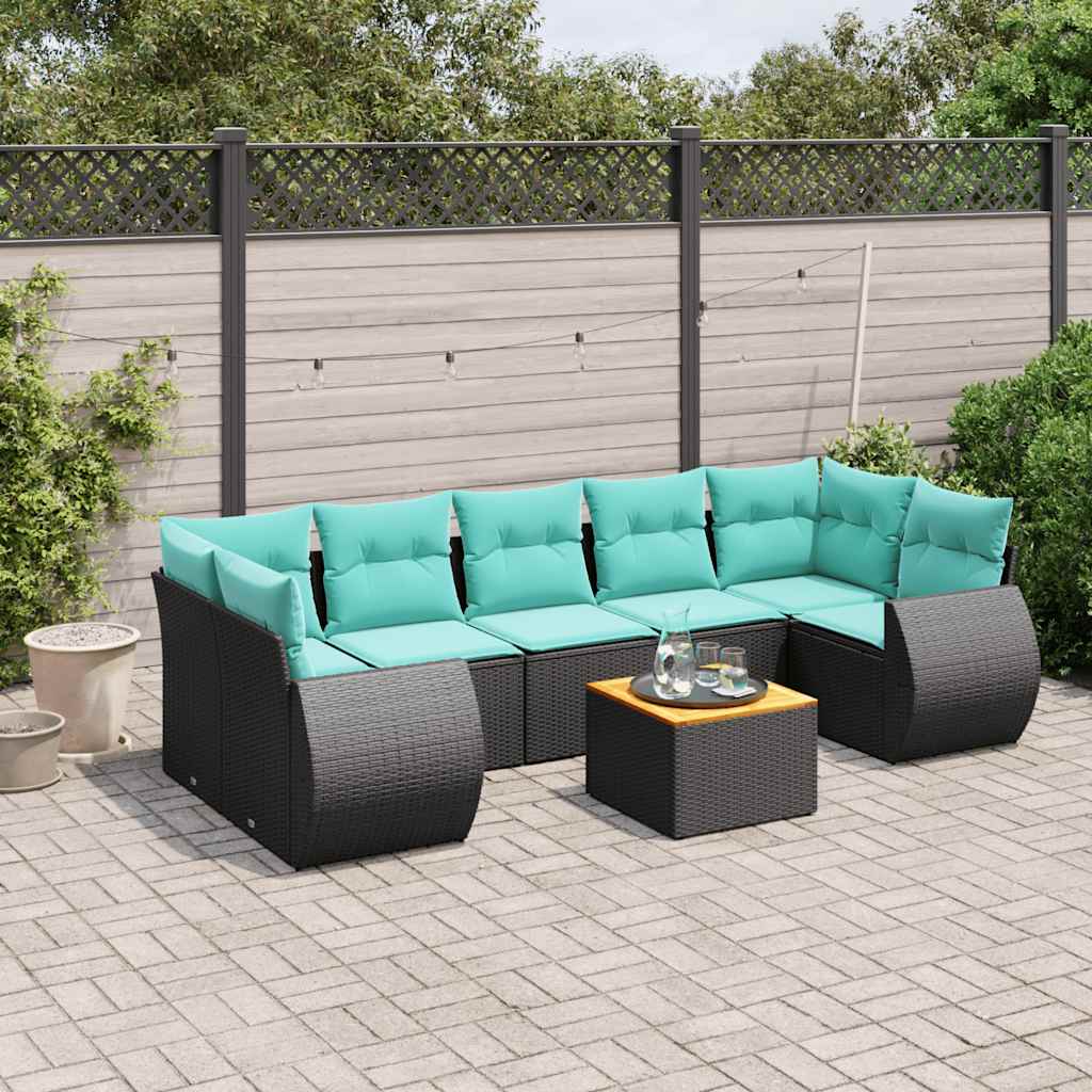 8 Piece Patio Sofa Set with Cushions Black Poly Rattan