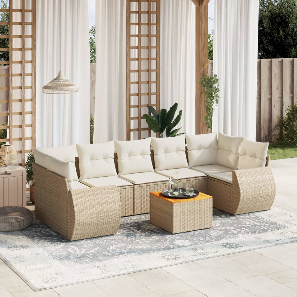 vidaXL 8-tlg. Garten-Sofagarnitur mit Kissen Beige Poly Rattan