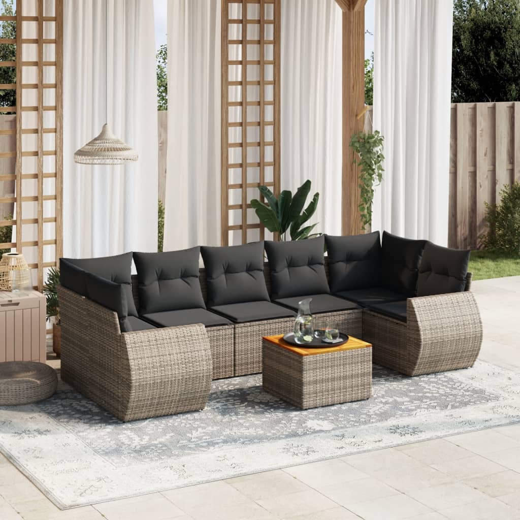 vidaXL 8-tlg. Garten-Sofagarnitur mit Kissen Grau Poly Rattan