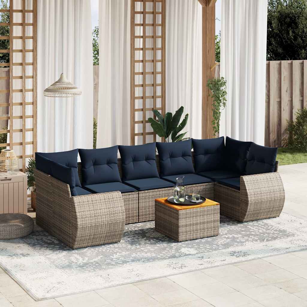 vidaXL 8-teiliges Gartensofa-Set mit Kissen, grau, Polyrattan