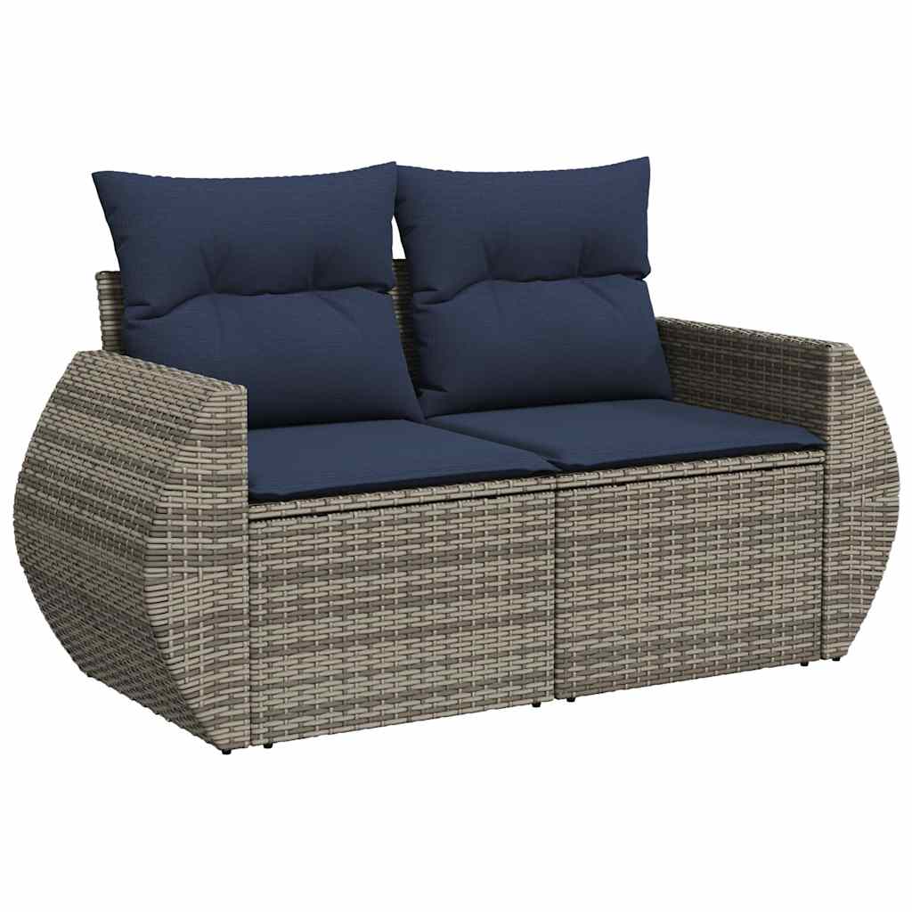 vidaXL 9-delige tuinbankset met kussens, grijs polyrotan