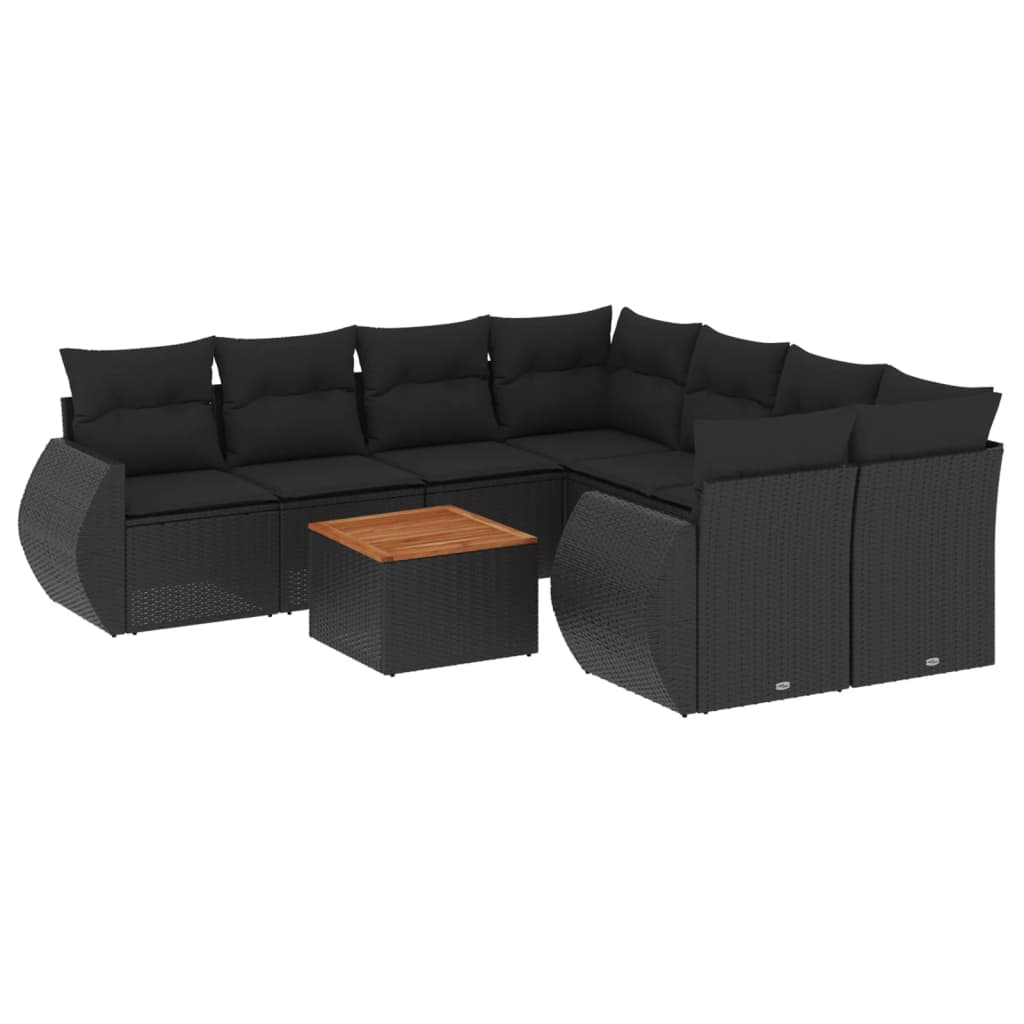 Thumbnail - vidaXL 9-tlg. Garten-Sofagarnitur mit Kissen Schwarz Poly Rattan
