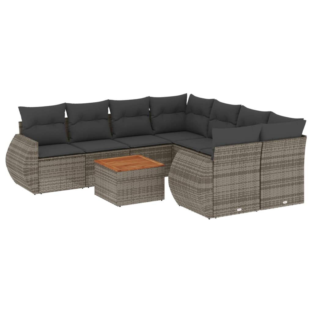 Thumbnail - vidaXL 9-tlg. Garten-Sofagarnitur mit Kissen Grau Poly Rattan