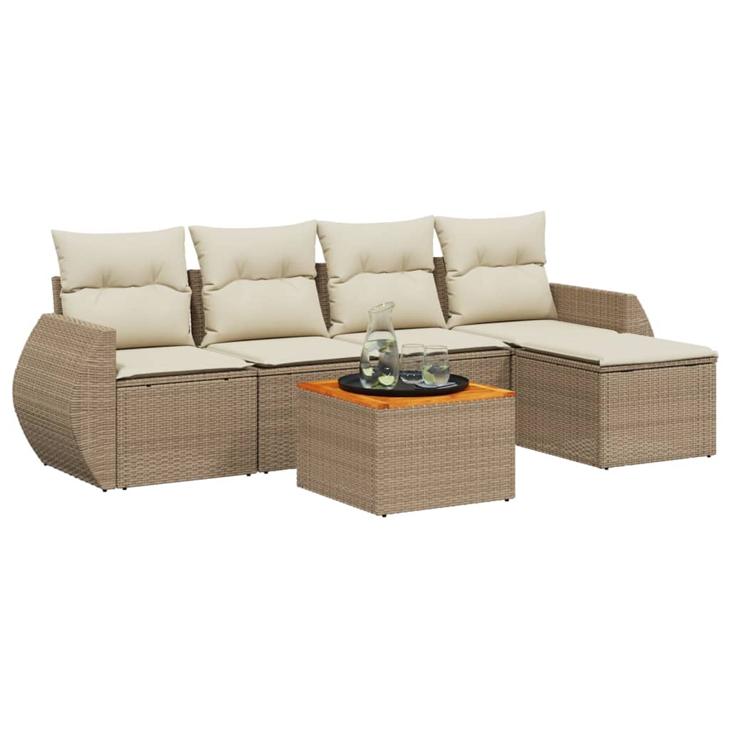 Thumbnail - vidaXL 6-tlg. Garten-Sofagarnitur mit Kissen Beige Poly Rattan