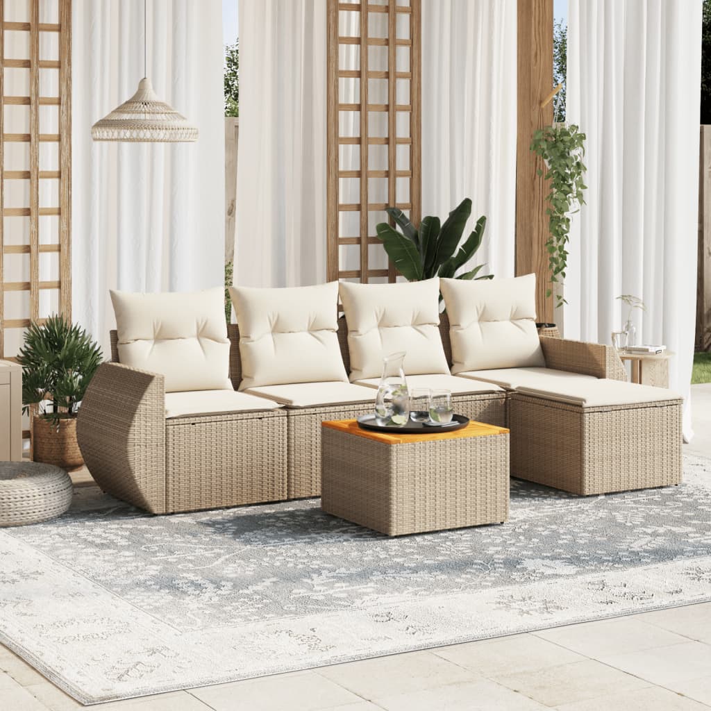 vidaXL 6-tlg. Garten-Sofagarnitur mit Kissen Beige Poly Rattan