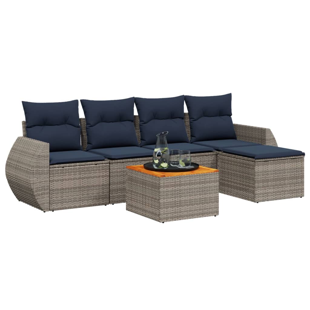 vidaXL 6-teiliges Gartensofa-Set mit Kissen, grau, Polyrattan – Bild 2