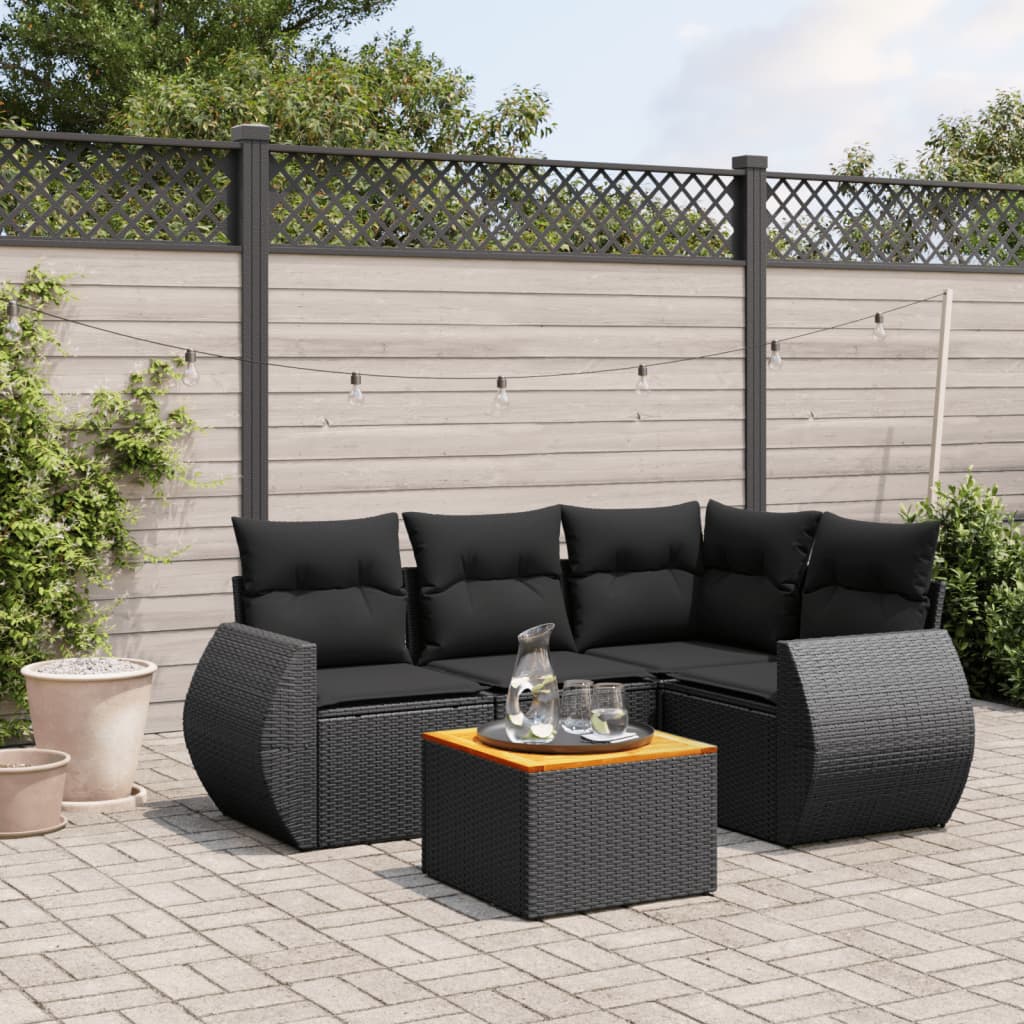 vidaXL 5 pcs conjunto sofás de jardim com almofadões vime PE preto