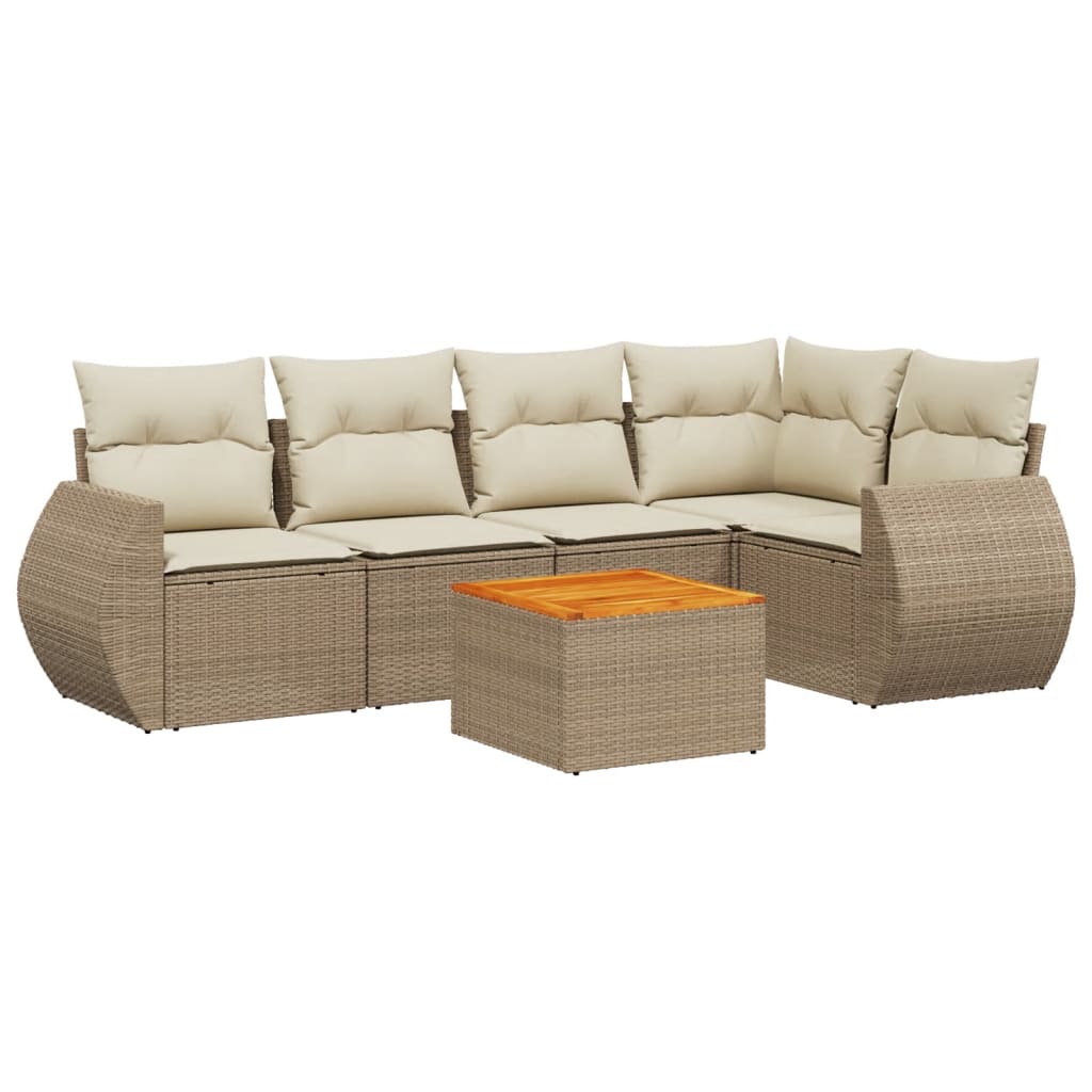 Thumbnail - vidaXL 6-tlg. Garten-Sofagarnitur mit Kissen Beige Poly Rattan