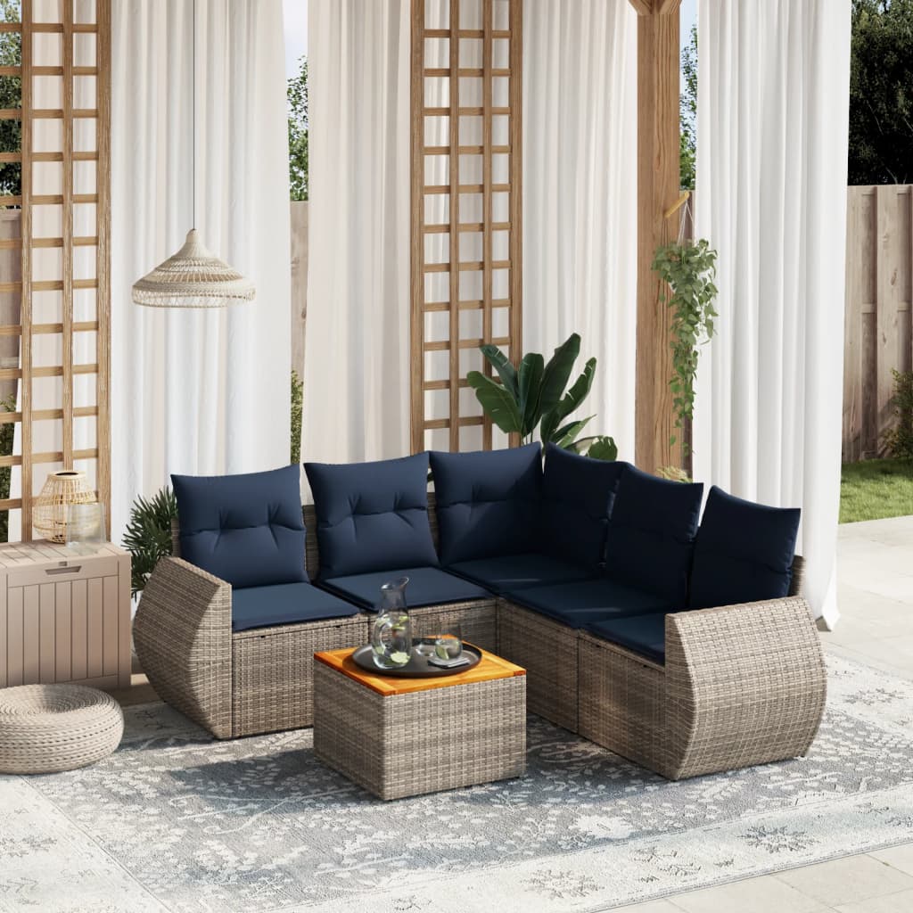 vidaXL 6-teiliges Gartensofa-Set mit Kissen, grau, Polyrattan