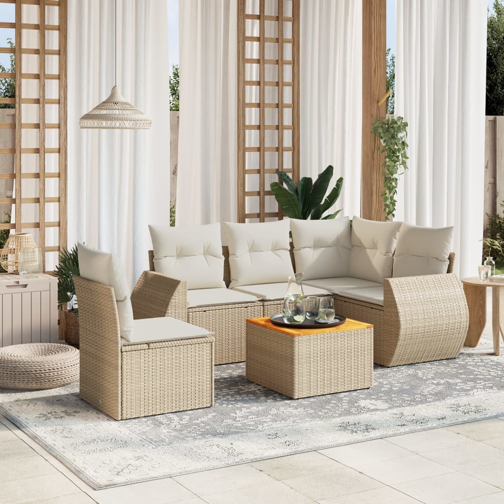 6-tlg. Garten-Sofagarnitur mit Kissen Beige Poly Rattan