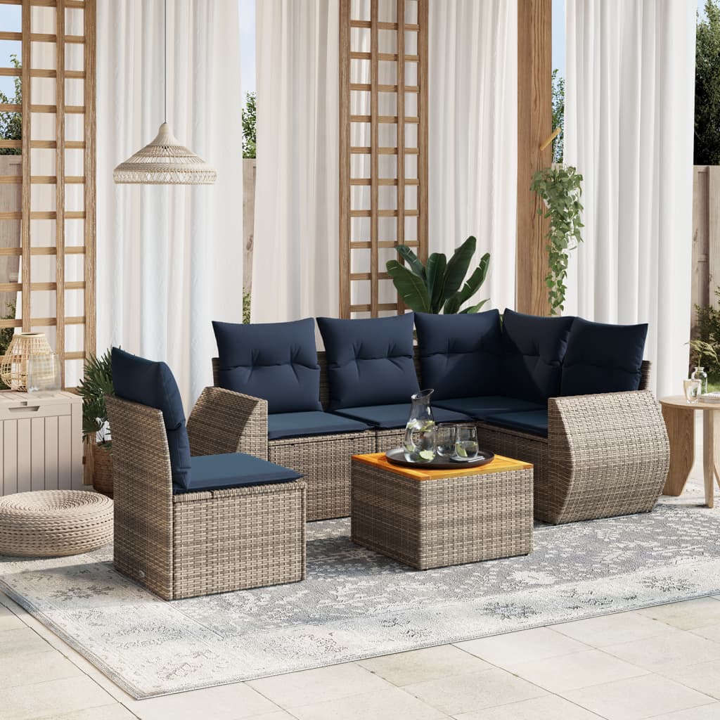 vidaXL 6-teiliges Gartensofa-Set mit Kissen, grau, Polyrattan