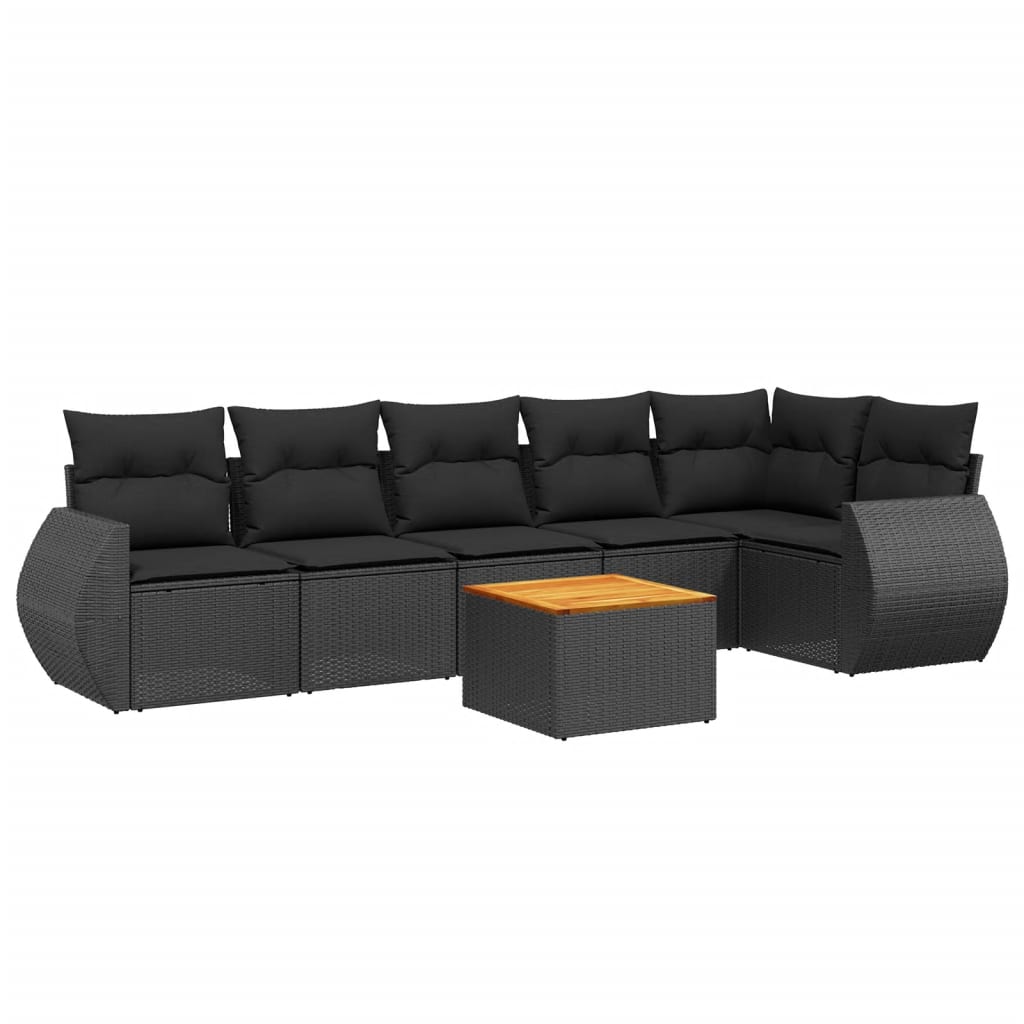 Thumbnail - vidaXL 7-tlg. Garten-Sofagarnitur mit Kissen Schwarz Poly Rattan
