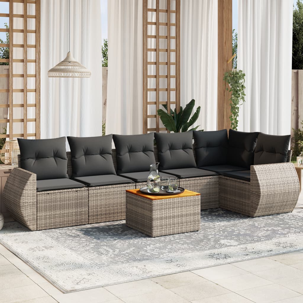 vidaXL 7-tlg. Garten-Sofagarnitur mit Kissen Grau Poly Rattan