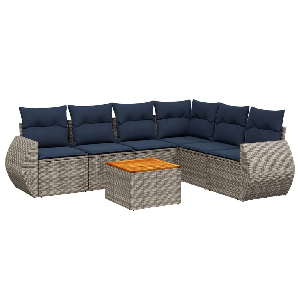 Thumbnail - vidaXL 7-teiliges Gartensofa-Set mit Kissen, grau, Polyrattan