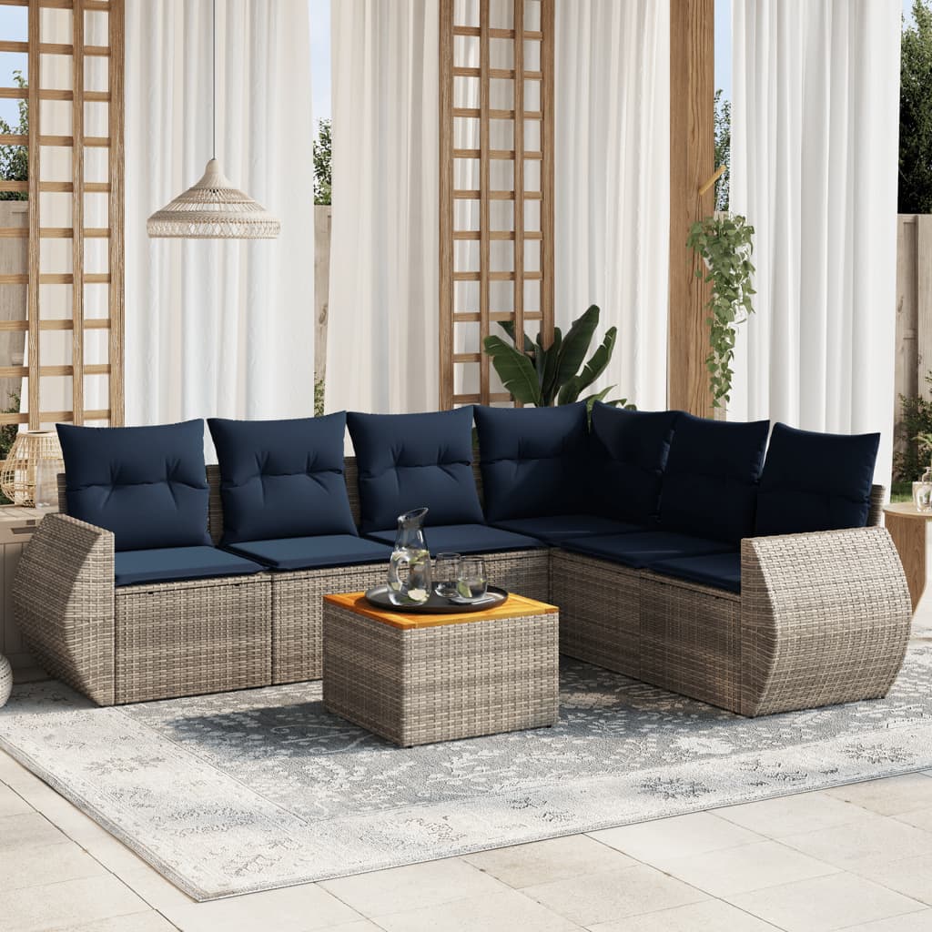 Thumbnail - vidaXL 7-teiliges Gartensofa-Set mit Kissen, grau, Polyrattan