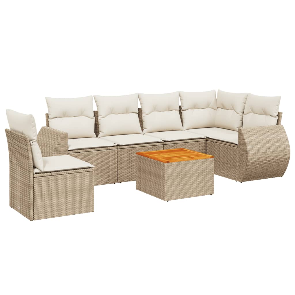 Thumbnail - vidaXL 7-tlg. Garten-Sofagarnitur mit Kissen Beige Poly Rattan