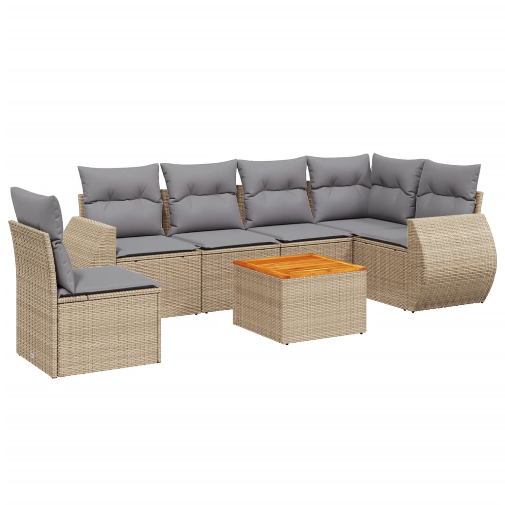 Thumbnail - vidaXL 7-tlg. Garten-Sofagarnitur mit Kissen Beige Poly Rattan