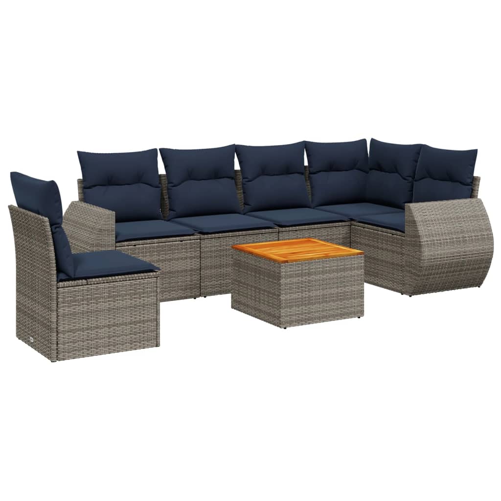 Thumbnail - vidaXL 7-teiliges Gartensofa-Set mit Kissen, grau, Polyrattan