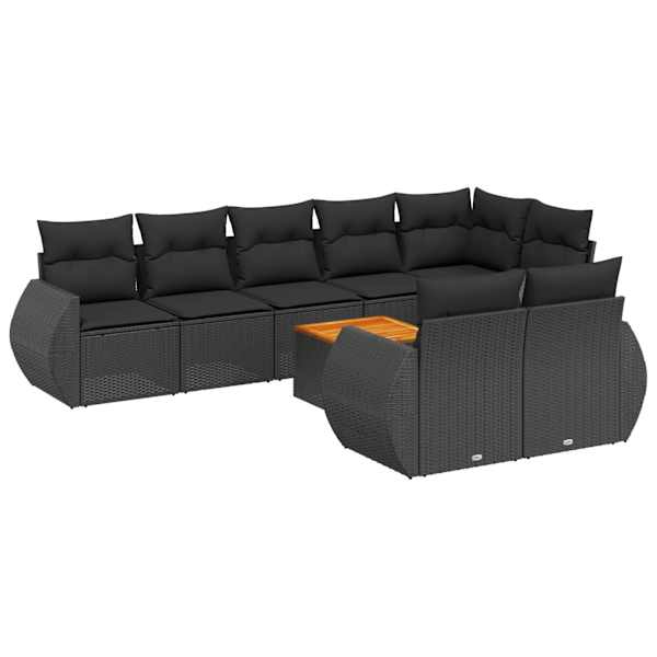 vidaXL 9-osaline aiadiivani komplekt patjadega, must, pol&uuml;rotang