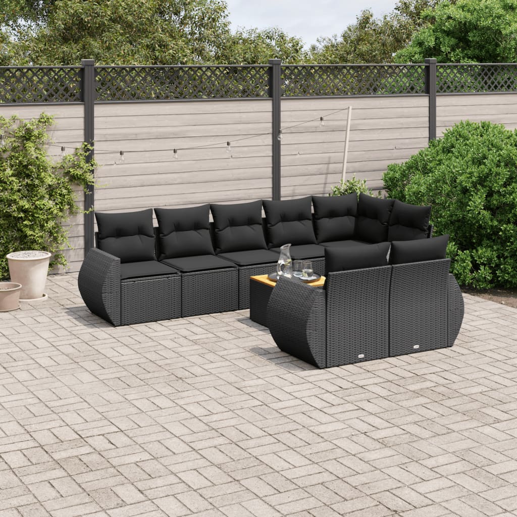 vidaXL 9-tlg. Garten-Sofagarnitur mit Kissen Schwarz Poly Rattan